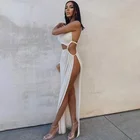 Женское платье-макси с круглым вырезом, асимметричным вырезом и разрезом сбоку