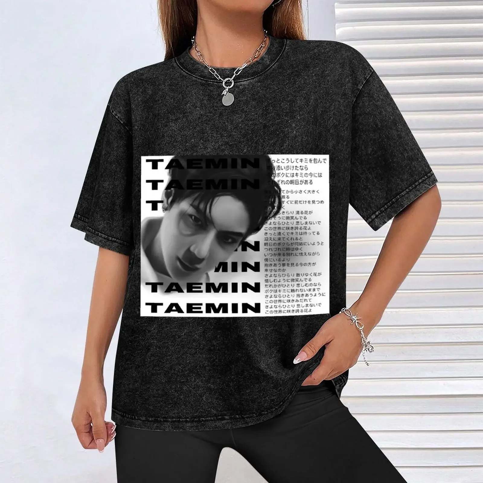 TAEMIN SHINee черно-белая футболка быстросохнущая блузка однотонная для мальчика