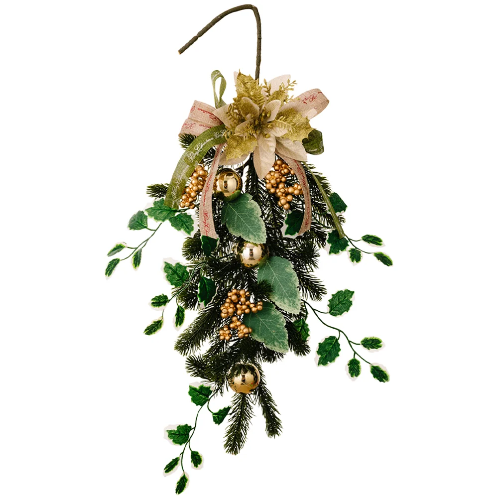 

Christmasxmas Door Hanging Teardrop Decor Artificial Garland Railing Wreath Stair Upside Down Wall Garlands Poinsettia Flower