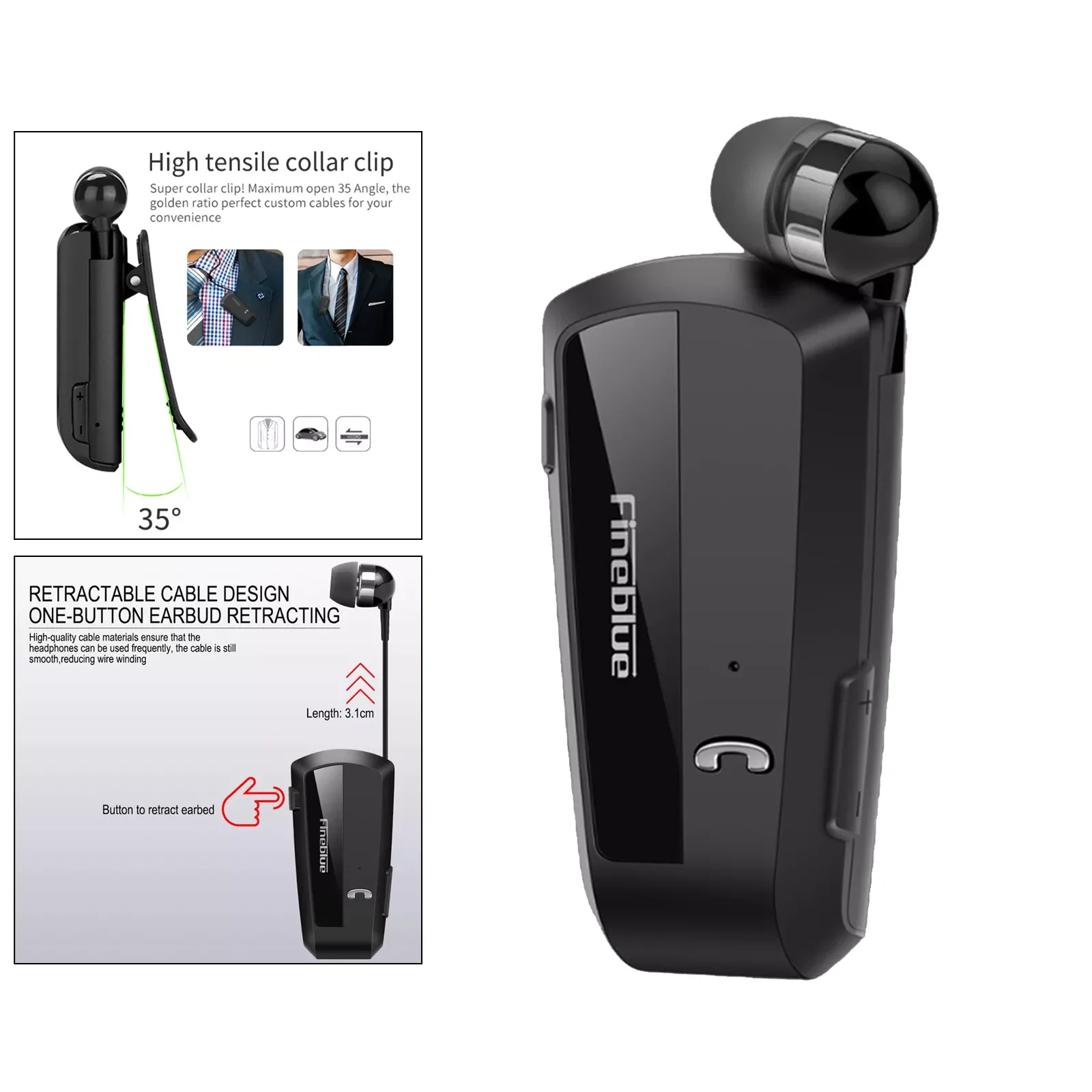 

Беспроводная деловая Bluetooth-гарнитура Fineblue F990 с телескопическим зажимом