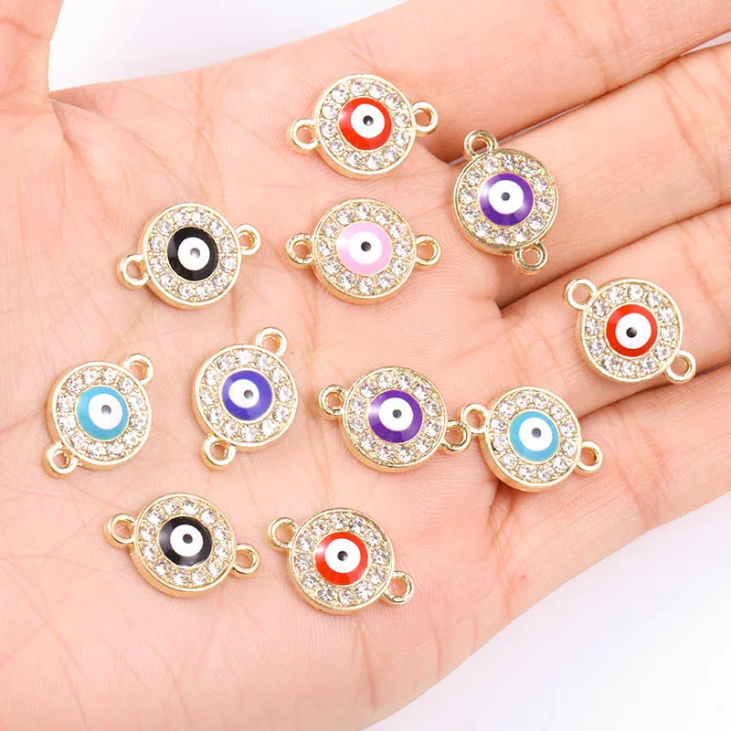 

20Pcs 16*11mm Alloy Zirconia Double Hole Connector Enamel Drip Oil Turkish Blue Evil Eye Pendant DIY Bracelet Necklace Charm Set