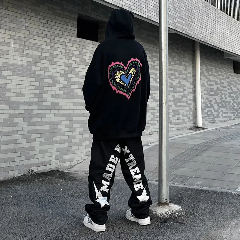New American High Street Fashion Streetwear Lightning Love Patch Embroidery Harajuku Jeans Hip Hop Trousers Men Y2k Hot Sale
