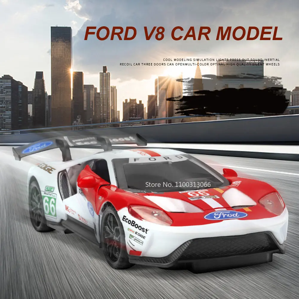 

1:32 Ford V8 Super Racing Car Model Simulation Die Cast Alloy Car Toys Light And Sound Pull Back Vehicles For Boys Collectible