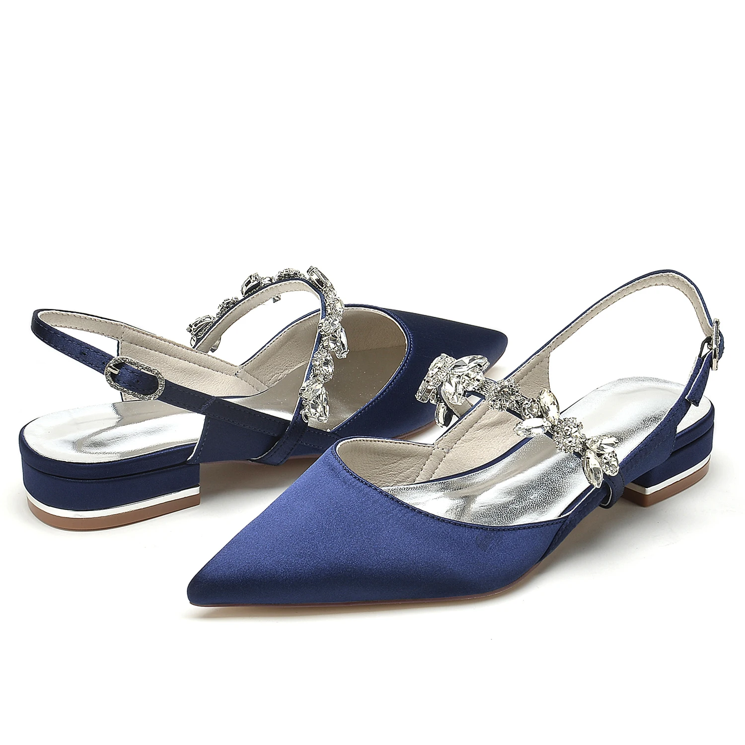 Pointed Toe Satin Wedding Flats for Bride Comfortable Rhinestones Bridal Shoes Evening Prom Party Dress Shoes Pumps