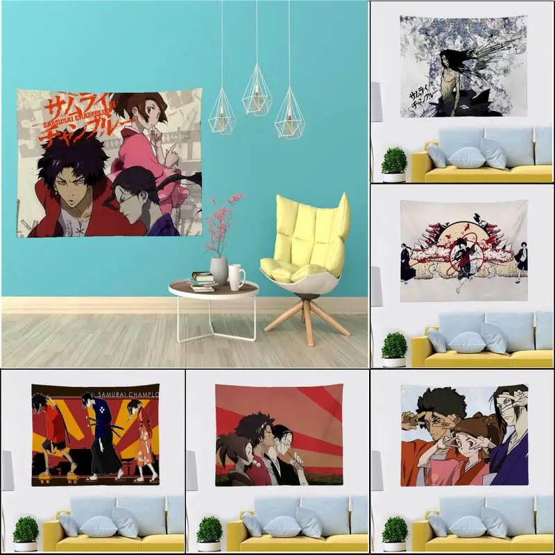 

Самурайский гобелен Champloo с художественной печатью, дешевый хиппи настенный богемный настенный гобелены