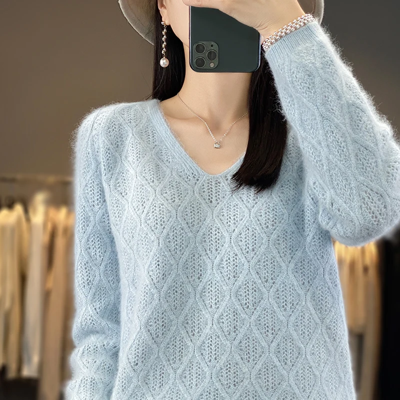 DjzDsm 100% норковый бархатный топ вязаный с длинным рукавом 2023 новый свитер