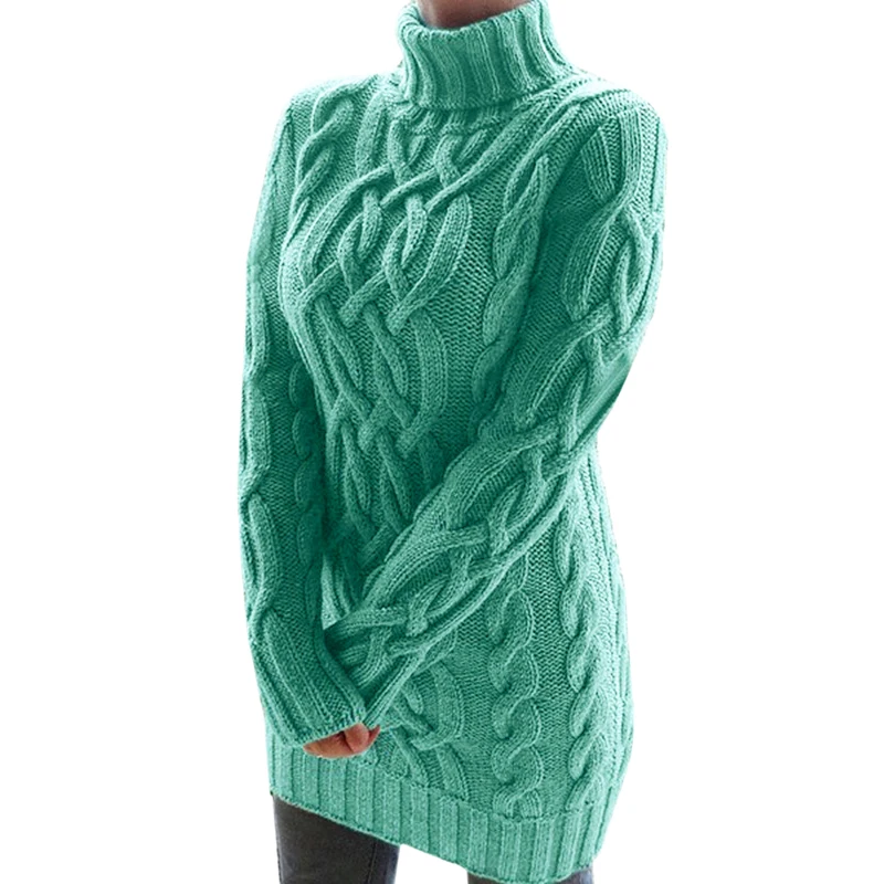 

Новинка женское осенне-зимнее платье-свитер с высоким воротником однотонная теплая одежда вязаный пуловер модное платье-свитер 258