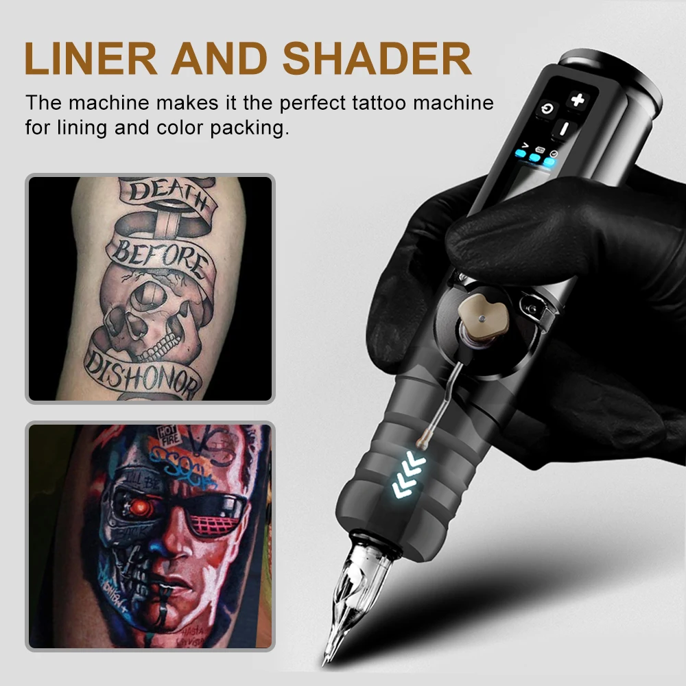 Professional Wireless Tattoo Machine RCA Jack With LED Power Supply Charge Battery Rotary Pen Quietest Powerful Coreless Motor
