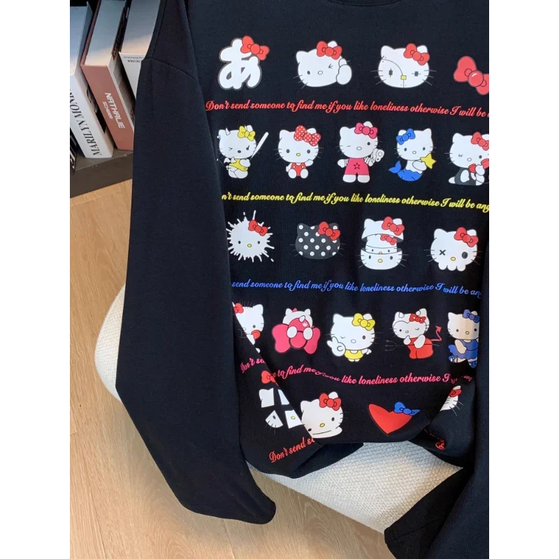 Топ с принтом Hello Kitty новая осенняя хлопковая свободная повседневная футболка