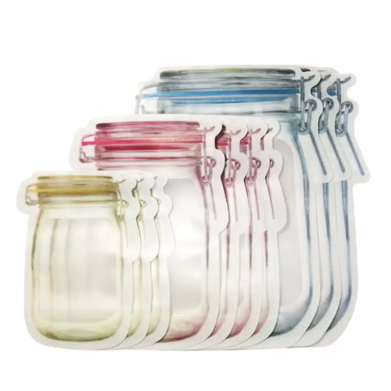 

10/12PCS Reusable Mason Jar Bottle Bag Nuts Candy Cookies Bag Seal Fresh Food Storage Bag Snacks Zipper Sealed Kitchen Organizer