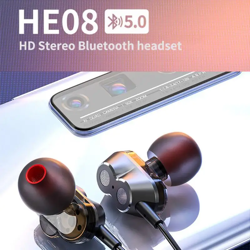 

New Lenovo HE08 HIFI Stereo Earphone 4 Speakers Dual Dynamic Wireless Headset 5.0 Neckband Women Man Sports Running