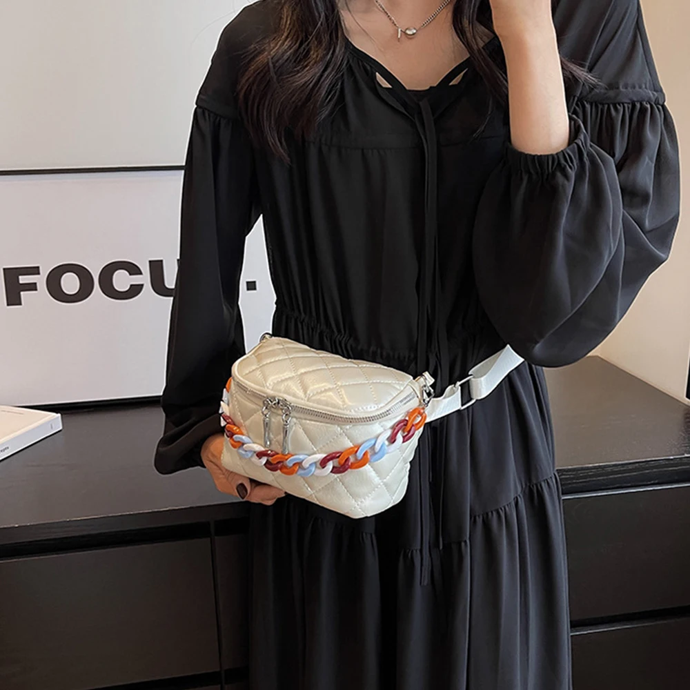 Fashion Lingge Crossbody Bags for Women Soft Box Bag Acrylic Chains Chest Pack Designer Brands Shoulder Bag Handbags and Purses