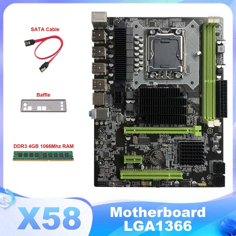 X58 Motherboard LGA1366 Computer Motherboard Support XEON X5650 X5670 Series CPU With DDR3 8GB 1066Mhz RAM+SATA Cable