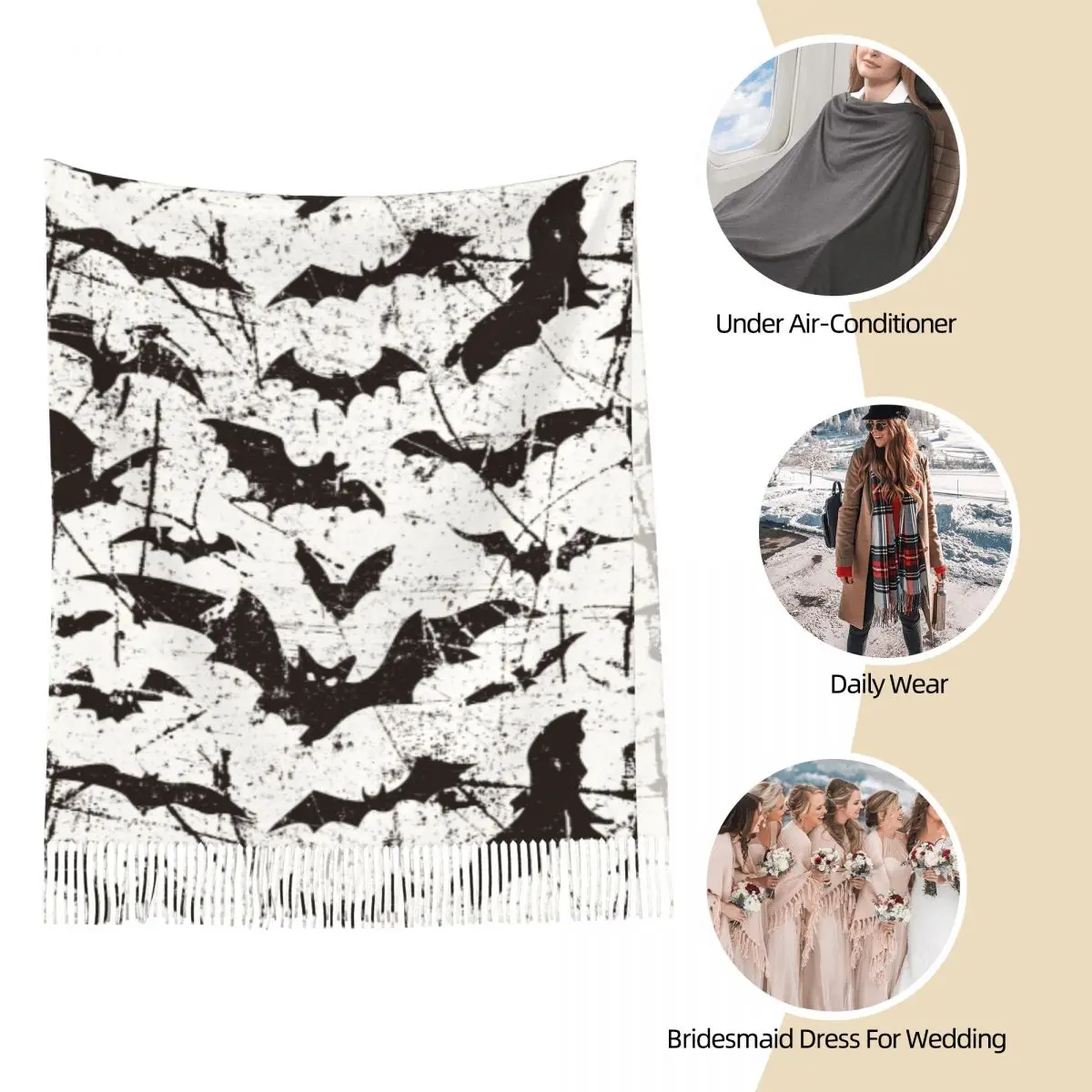 Хэллоуин летучие мыши шаль палантины для женщин Зимний теплый длинный мягкий