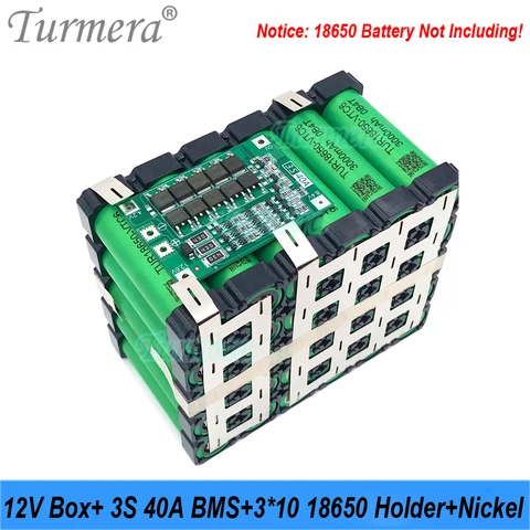 Коробка для хранения аккумуляторов мотоциклов Turmera 12 В 20 Ач на 35 Ач 3X10 18650 Держатель 3S 40A BMS 2XM6 сварной никель для замены свинцово-кислотный