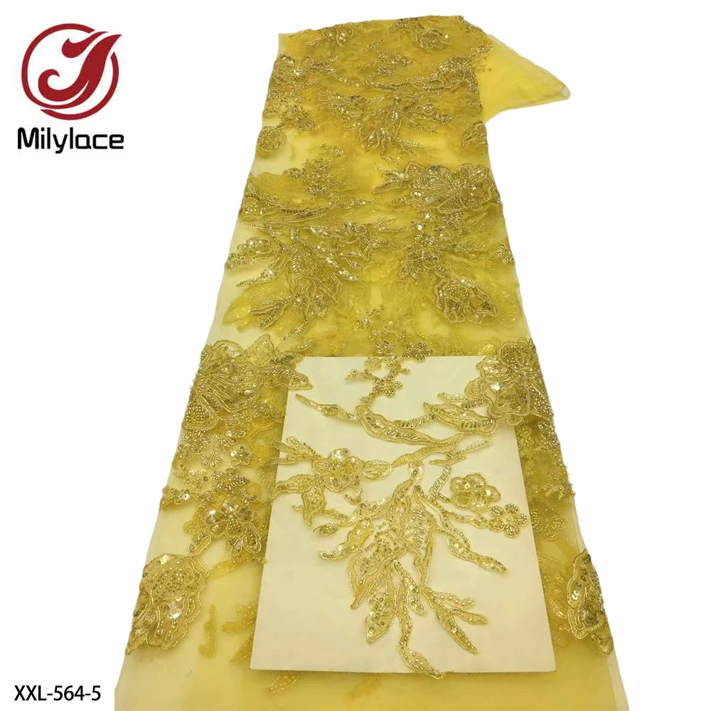 

2022 Luxury African Lace Frabric High Quality French Tulle Lace Sequins Beaded Embroidered Lace Fabric for Party Dress XXL-564