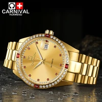 carnival luminous hands luxury mens watches fashion diamond case stainless steel strap waterproof men mechanical watch 8003g