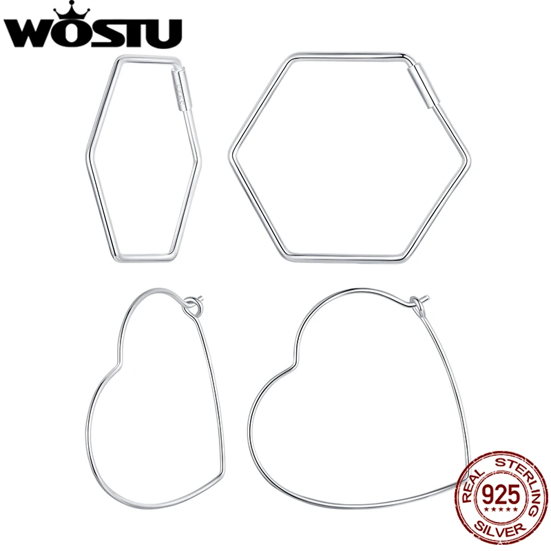 Женские шестигранные серьги WOSTU минималистичные в форме сердца из стерлингового