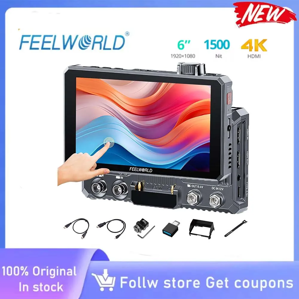 Фото Feelworld SC6 6 дюймов1500nit 1920*1080 монитор с сенсорным экраном 1000:1 контрастный HDMI/SDI яркий встроенный монитор с алюминиевым полем №1