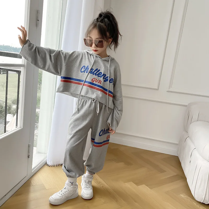 

Spring Autumn Kids Fashion Long Sleeved Hoodie Tee+Pants 2piece Sets 5-15 Years Teenger Girls Outfits Children Boutique Clothes