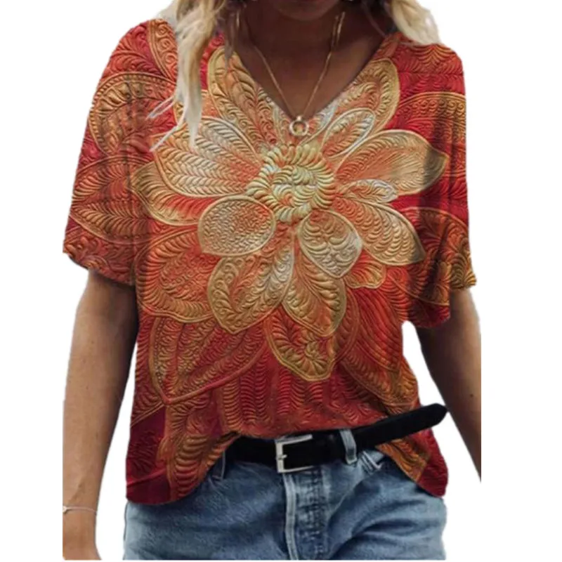 Женская футболка с круглым вырезом Повседневная Свободная коротким рукавом и 3D