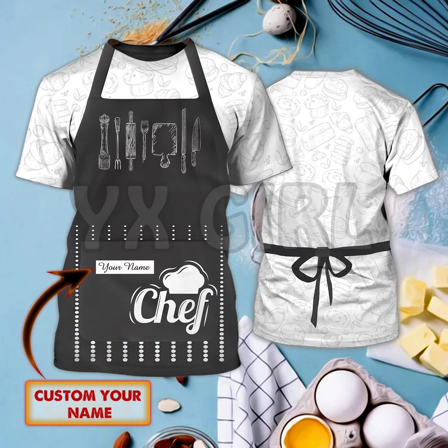 

2022 Summer Fashion Men t shirt Chef Custom You Name 3D All Over Printed Tee Tops shirts Unisex Tshirt