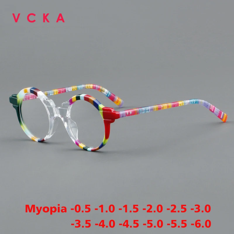 VCKA винтажные ацетатные круглые очки для близорукости мужчин и женщин оправа