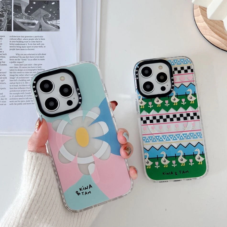 

Fashion Cartoon Duck For Magsafe Magnetic Phone Case For iPhone 14 13 12 11 Pro Max Couple Anti-drop Soft Back Cover Girl Gift