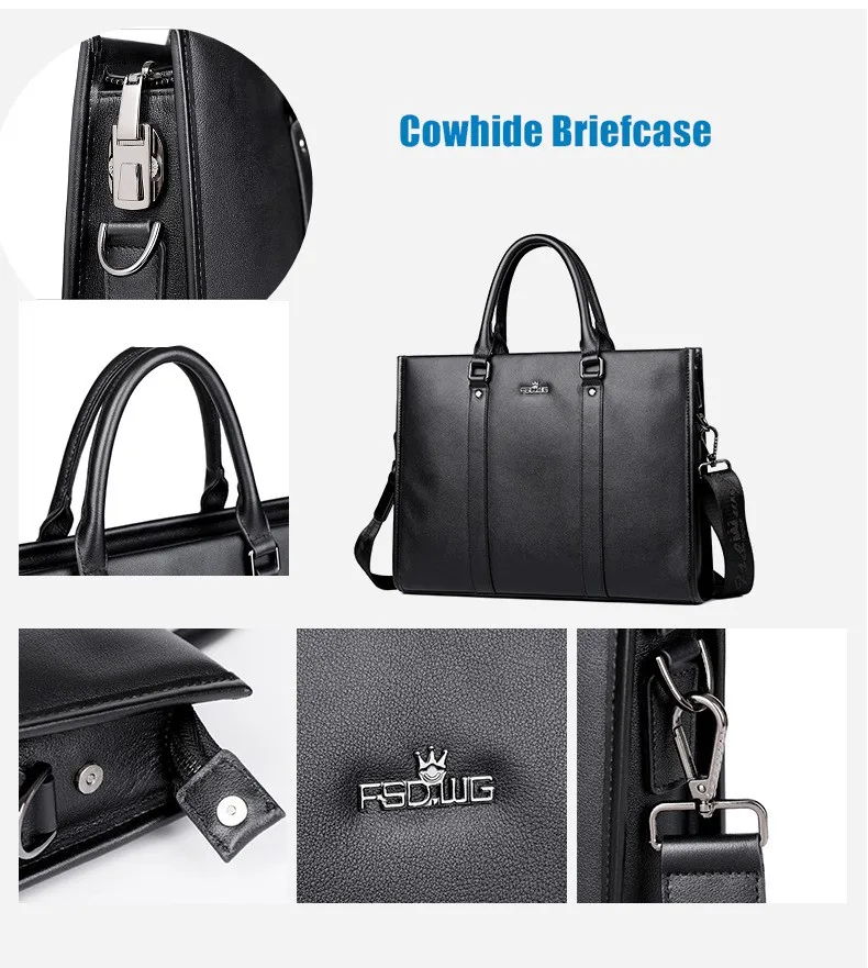 Men's Handbag Genuine Leather Combination Lock Business Briefcase Cowhide Shoulder Bag Crossbody Large Capacity Computer Bag