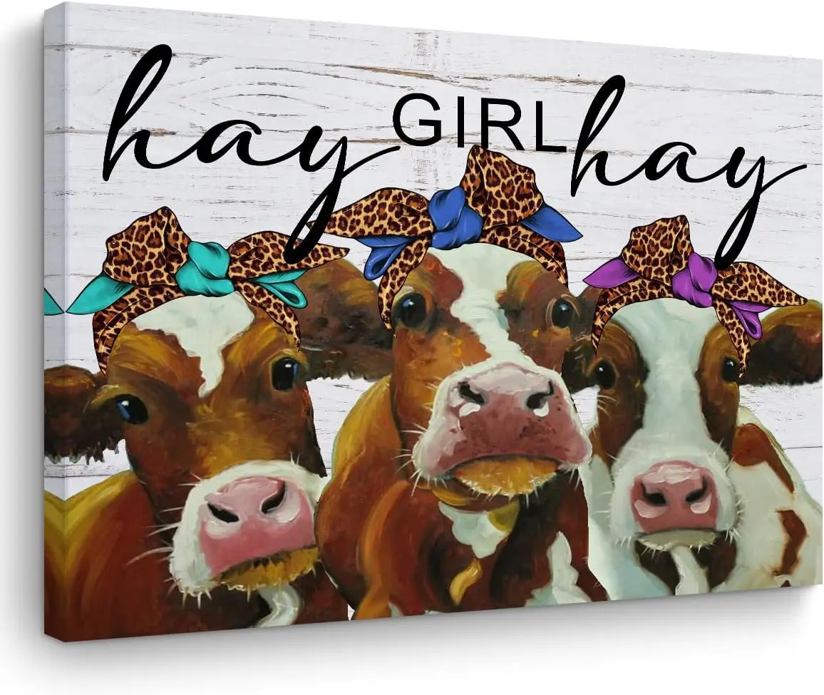 Cow Wll rt Frmed Western Decor Funny Cows with Bndns Cnvs Prnt Stuff Gfts Pntngs Country Room De