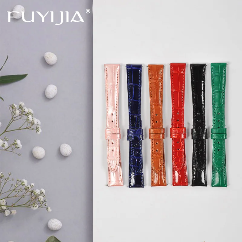 

FUYIJIA New 10MM~26MM Luxury Custom Watchbands Women Mississippi Alligator Strap Genuine Leather Belt Hot Mechanical Watch Band