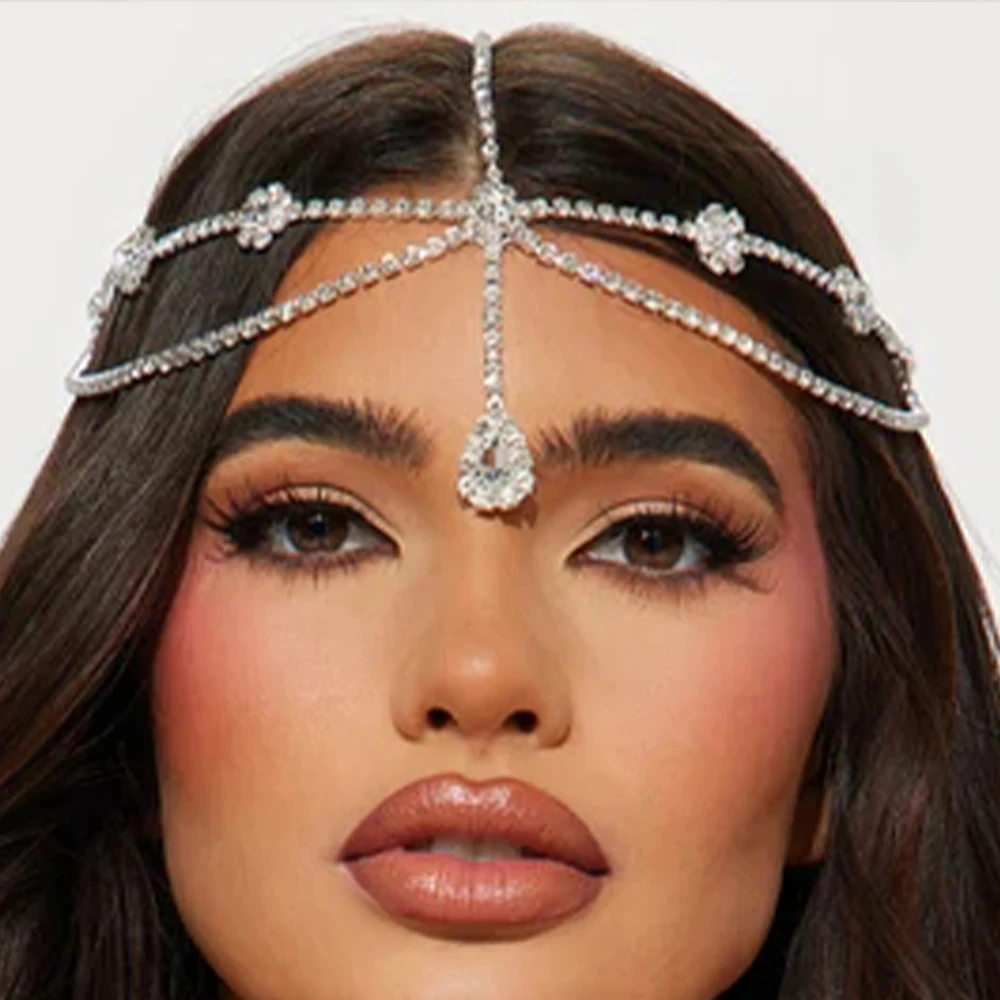 

Luxury Rhinestone Flower Pendant Multilayer Forehead Head Chain Headpiece Wedding Jewelry for Women Crystal Tassel Headband Gift