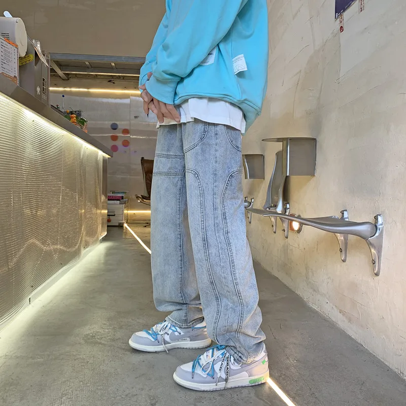 High Street Light Jeans Men's Functional Straight Tube Loose Falling Feeling Thin Trend Retro Hip-hop Wide Leg Dad Pants