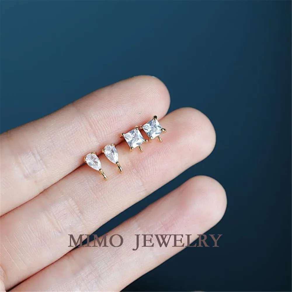 

MIMO JEWELRY Gold-plated square drop zirconia set 925 silver pin earrings DIY earrings with accessories