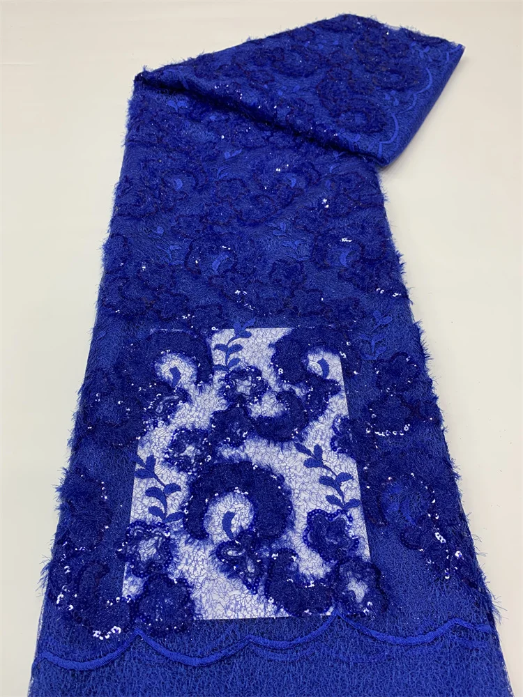 

Royal blue Fashion French Tulle Lace Fabric 5 Yards High Quality Nigerian Women Wedding Stone Embroidery African Lace Fabric