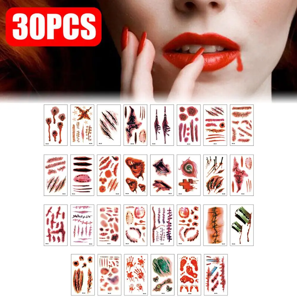 

30Pcs Halloween Temporary Tattoos Scary Mouth Tattoo Sticker Party Props Personality Halloween DIY Decor Horror Tattoo Stickers