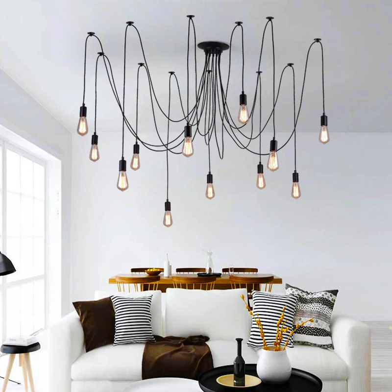 

Nordic Spider Lights Industrial Pendant Lamp E27 Loft Edison Hanging Lamps 120cm 150cm 200cm Pendant Lighting Dining Furniture