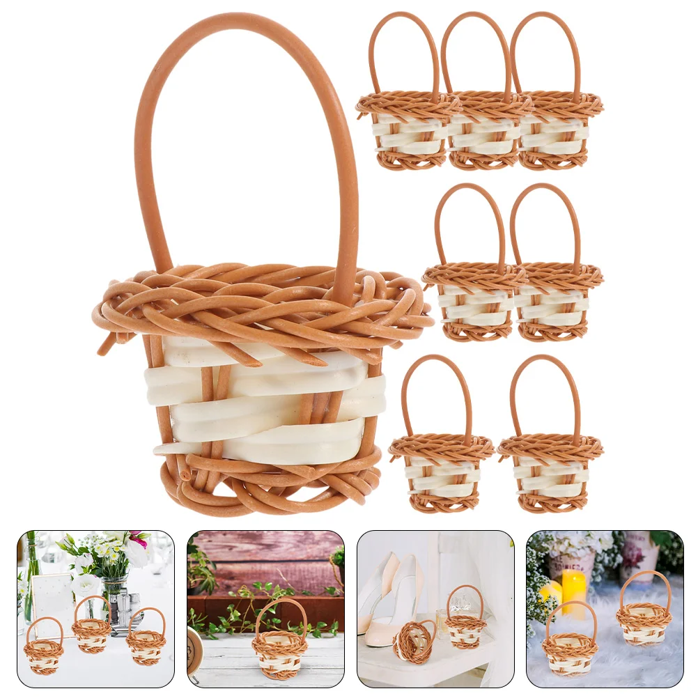 

8 Pcs Candy Portable Flower Basket Mini Tiny Plastic Hamper Handle Woven Baskets Handles Decorate