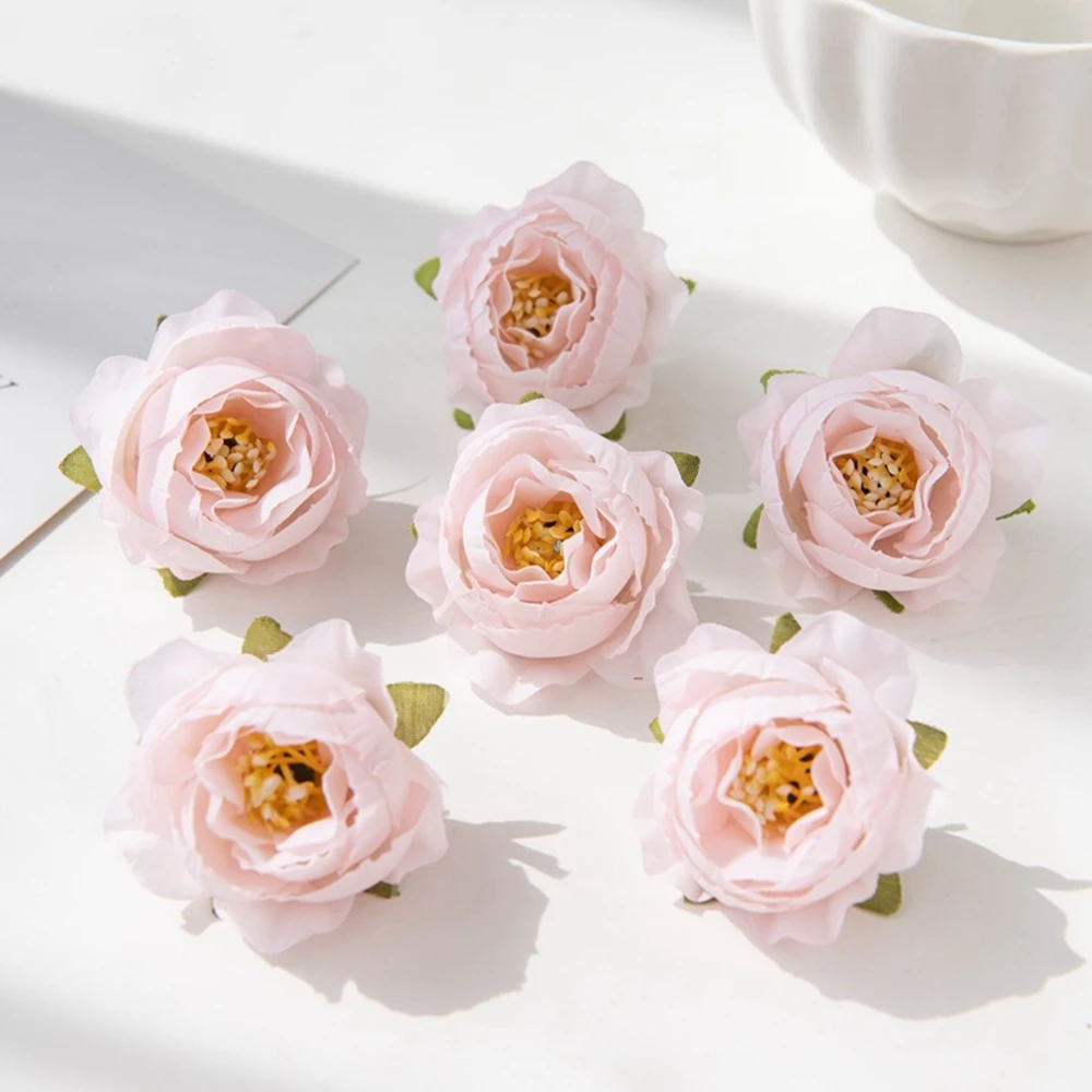 

10PCS Pink Roses Artificial Silk Flowers Heads for Wedding Home Cake Birthday Party Decoration Fake Scrapbook Wreath Accessories