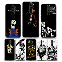 one piece black and white luffy phone case for redmi 10c note 7 8 8t 9 9s 10 10s 11 11s 11t pro 5g 4g plus silicone case bandai