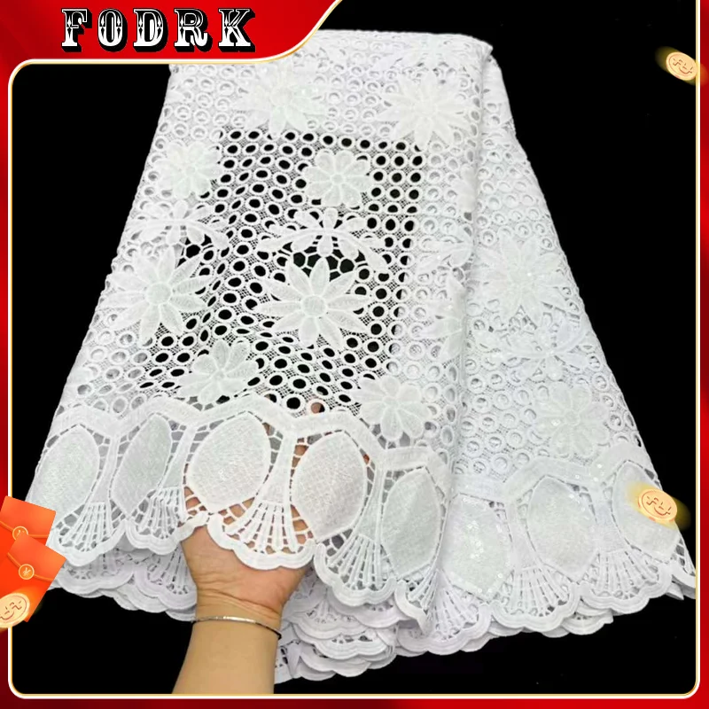 

White African Milk Silk Cord Lace Fabric 2023 High Quality Water Soluble Nigerian French Guipure Cord Lace For Wedding Sewing