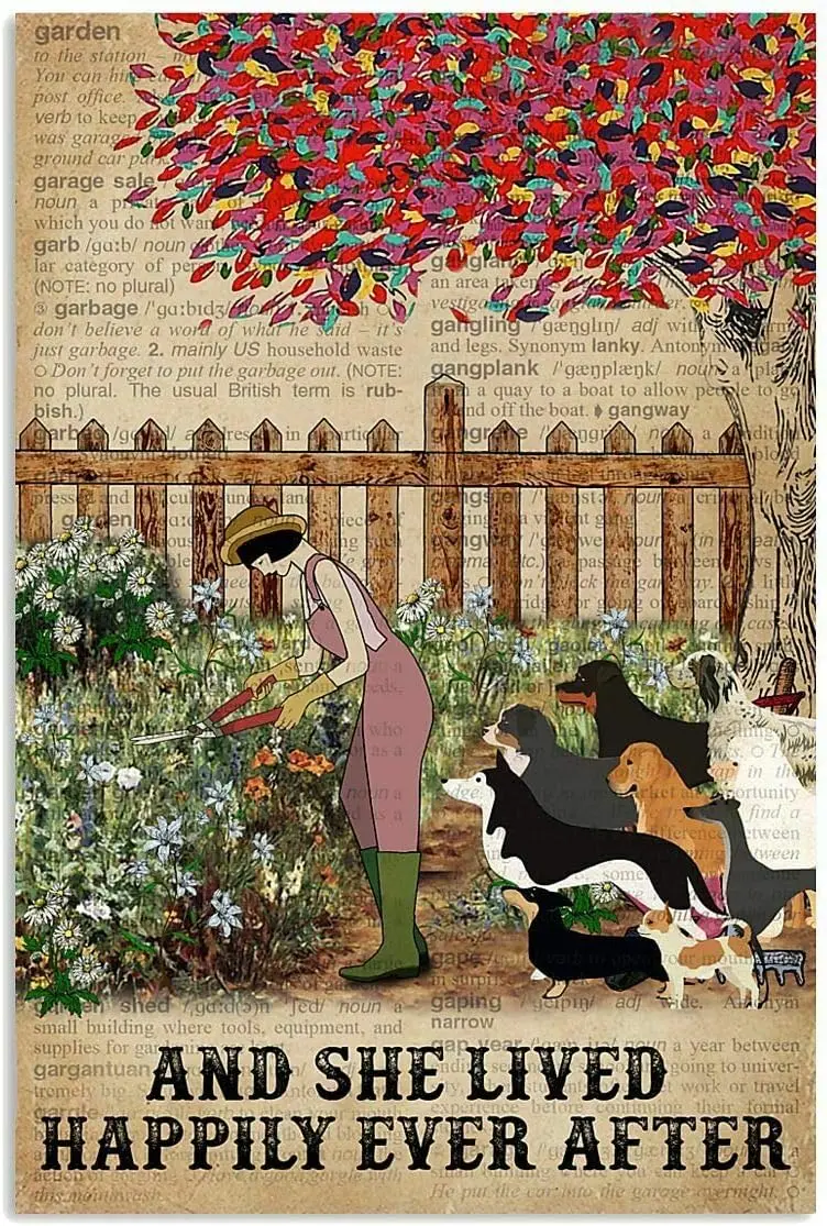 ВИНТАЖНЫЙ ПЛАКАТ 30 48x20 32 см для счастливого садоводства собаки жестяной