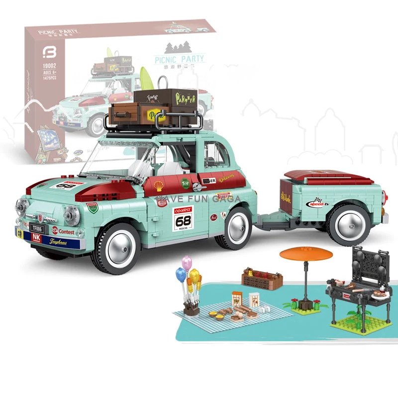 

1475pcs Tourist Picnic Fiats Car Model Small Particles Assembled Building Blocks Bricks Technical Series 19002 Toys Gifts