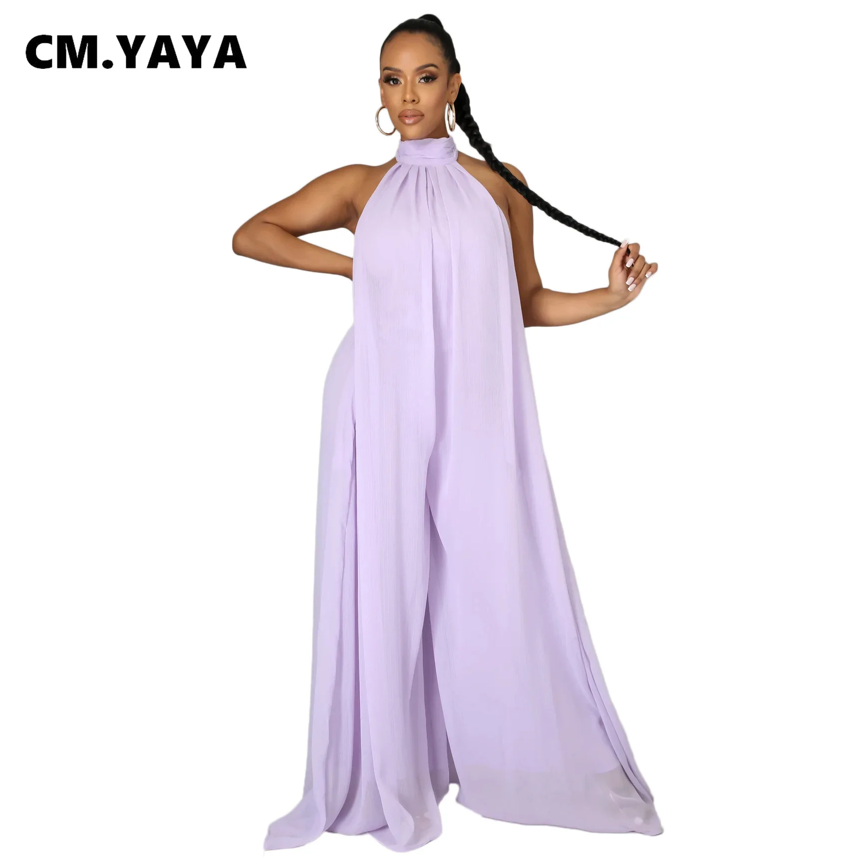 Женский комбинезон без рукавов CM.YAYA свободный пляжный с открытой спиной лямкой