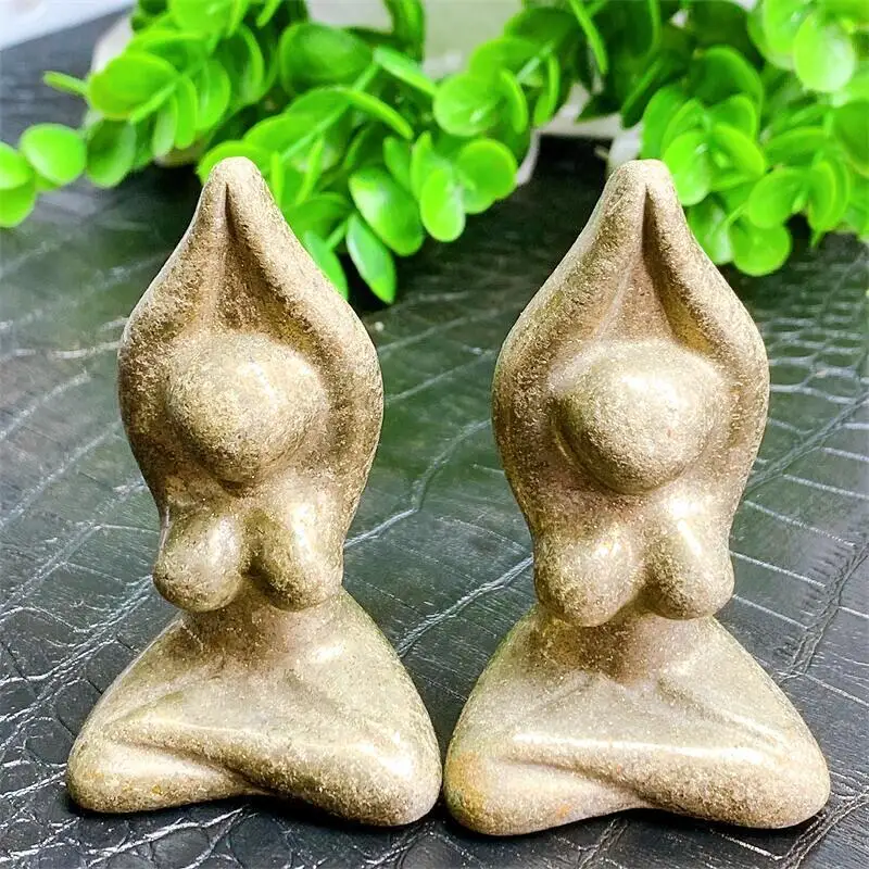 

7.5CM Natural Pyrite Yoga Lady Body Healing Green Crystal Gemstone Collectible Home Decoration Gift 1pcs