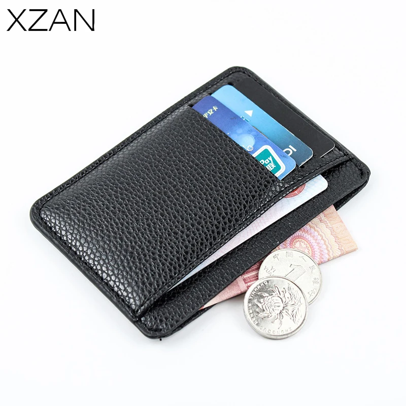 

Men Card Holder Pu Leather 6 Cards Slot Ultra-thin Lichee Pattern Wallet Mini Credit Card Wallet Purse Holders Thin Small Man FU