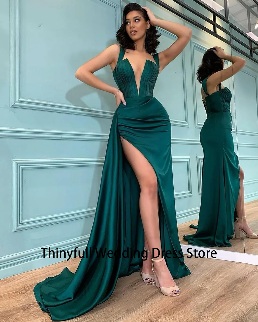

Thinyfull сексуальные вечерние платья русалки с разрезом ноги V-образным вырезом платья выпускного вечера развертки шлейф вечерние платья плат...