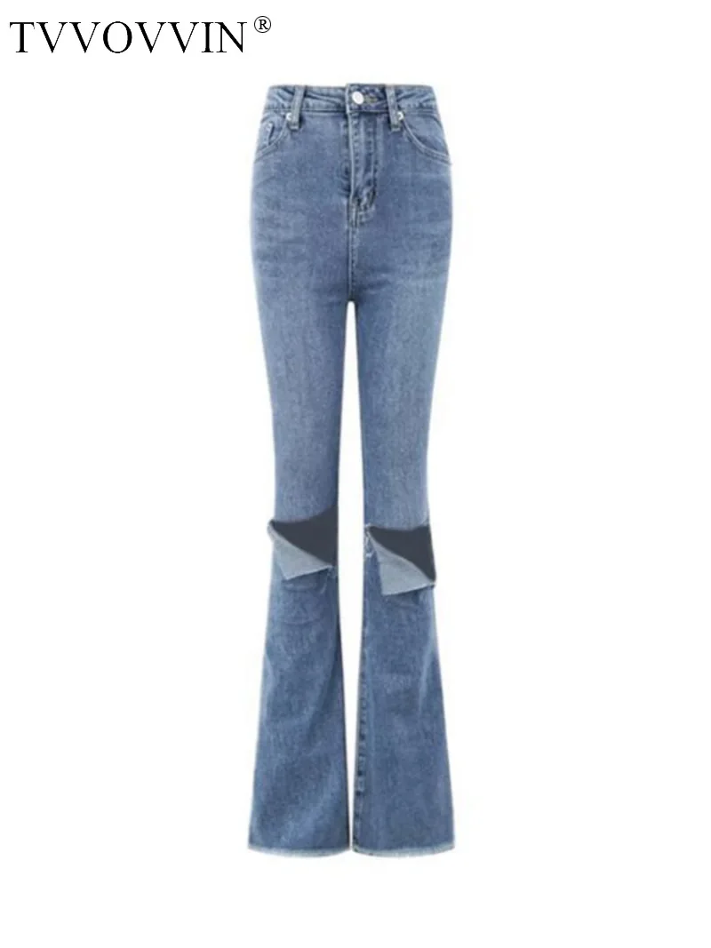 

WOMENGAGA High Waist Skinny Slim Leg Show Long Girl Floor Pulling Jeans Pants Hole Flare Pants Trousers Fashion Women Blue LQ8B
