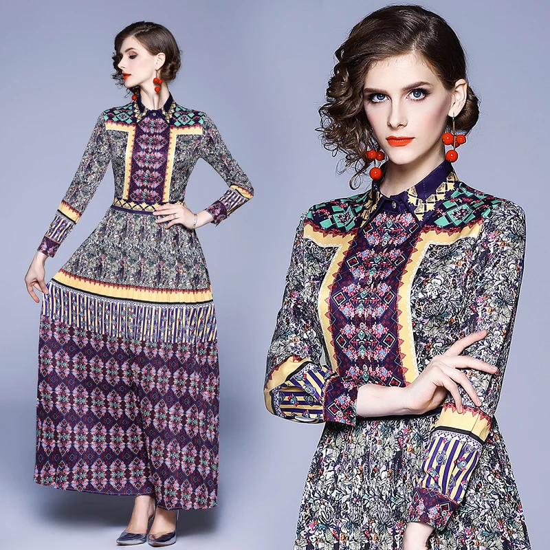 

Chiffon Women's Dress Printing Party Girl's Polo High Waist Long Sleeve Fashion Summer Female Clothing Movafag