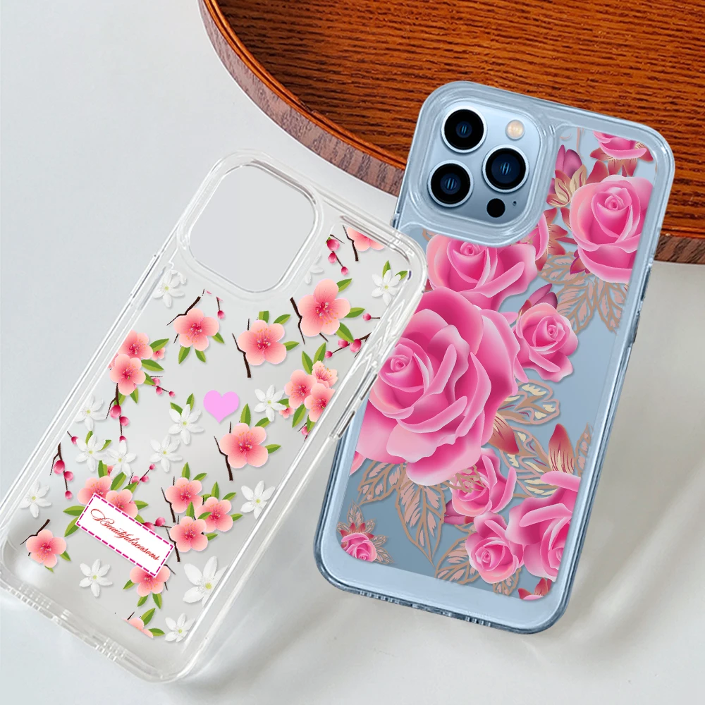 

Rose Flower Phone Case for iPhone X 12 14 13 11 Pro Max Mini XS XR Protection Shell Back Cover for iPhone13ProMax Coque Fundas